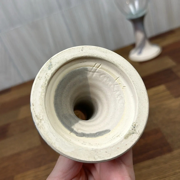 Pottery Stem Wine Glasses Set Ceramic Unique Artsy Goblet MCM Blue Purple - Picture 4 of 5